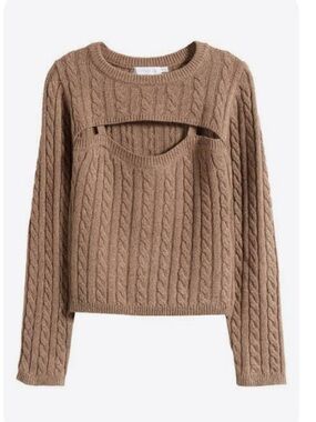 All in Favor Cable Knit Cutout Sweater SZ Large